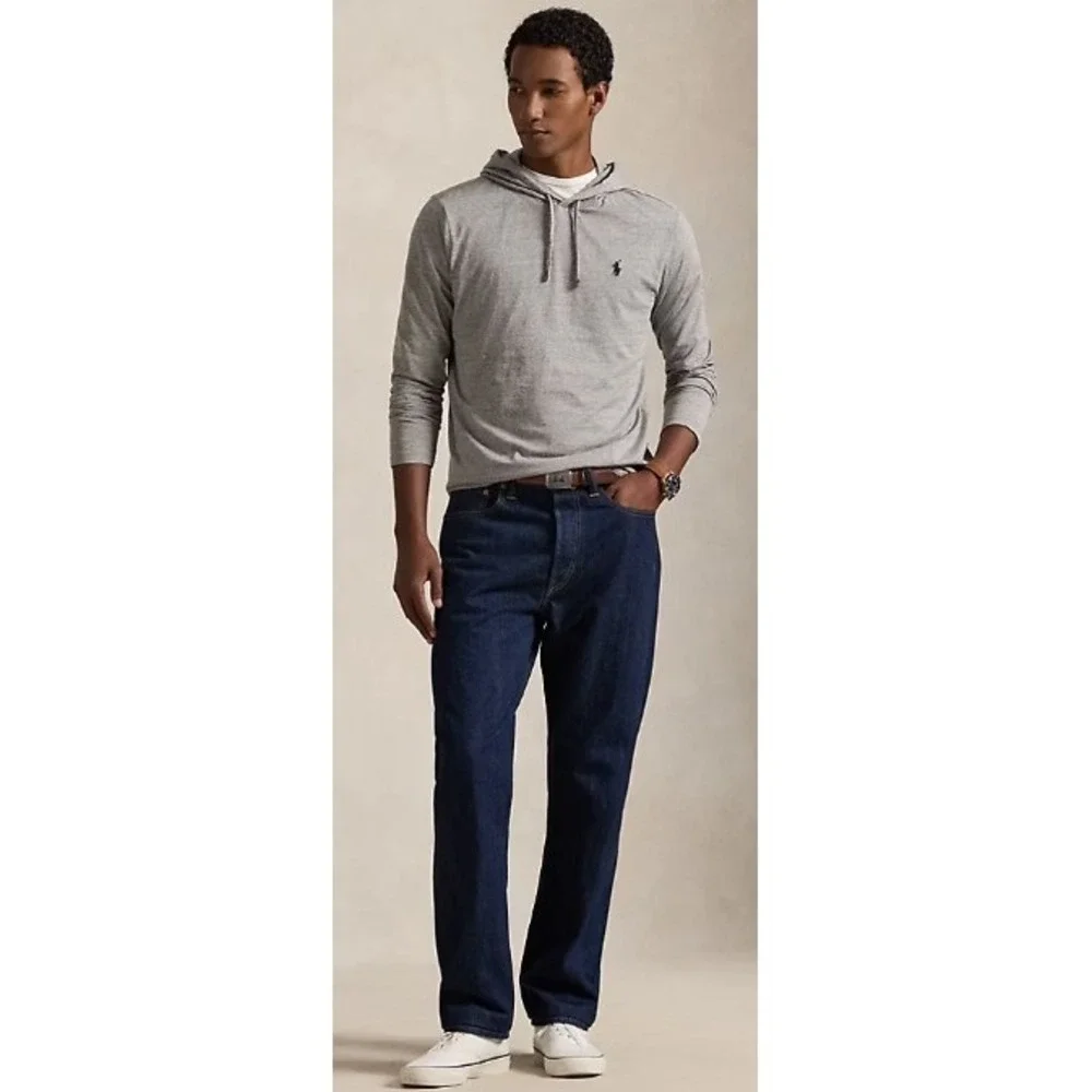 Polo Ralph Lauren Men's Jersey Hooded T-Shirt Gray Long Sleeve Hoodie Top New XL